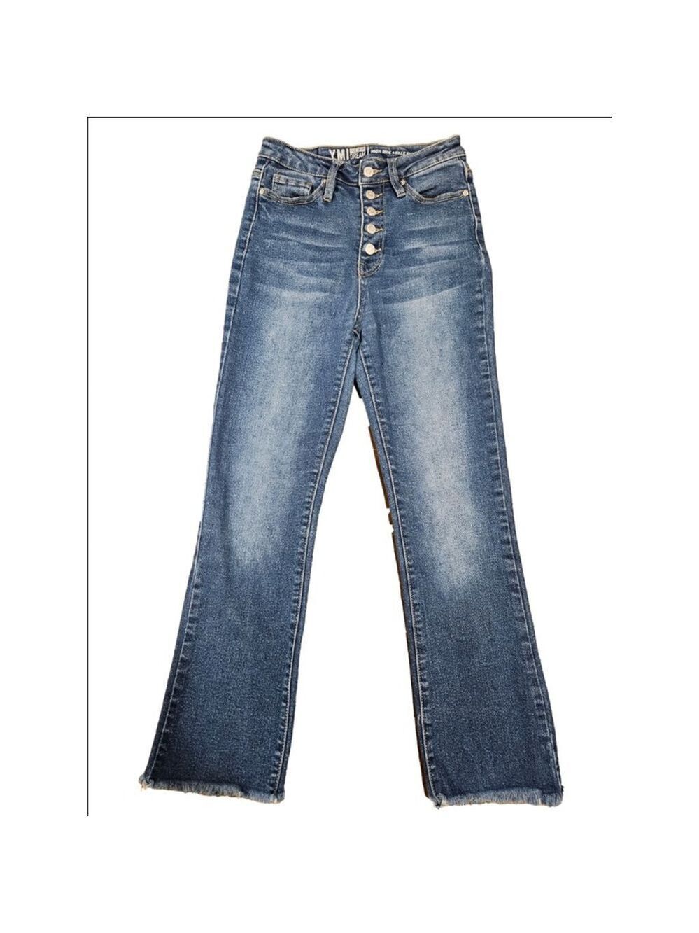 YMI Junior Women's Dream Jeans High-Rise Ankle Flare Raw Hem Size 3 Waist 26